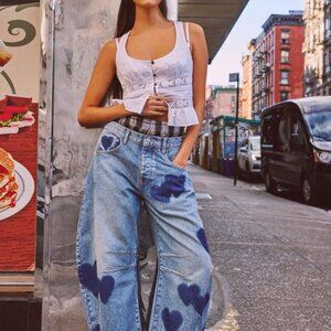 We The Free People Shadow Patch Heart Barrel Good Luck Jeans